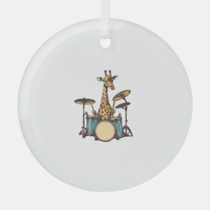 Cute Giraffe Playing Drums Giraffes Drummer Music Glass Tree Decoration