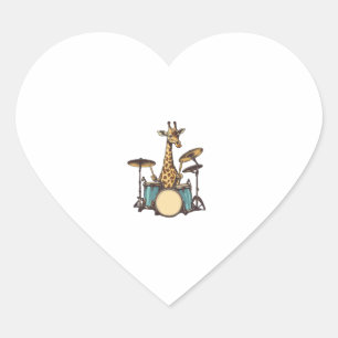 Cute Giraffe Playing Drums Giraffes Drummer Music Heart Sticker