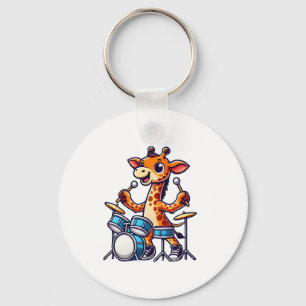 Cute Giraffe Playing Drums Giraffes Drummer Music Key Ring