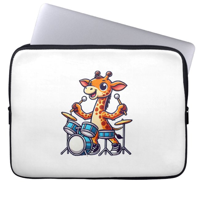 Cute Giraffe Playing Drums Giraffes Drummer Music  Laptop Sleeve (Front)