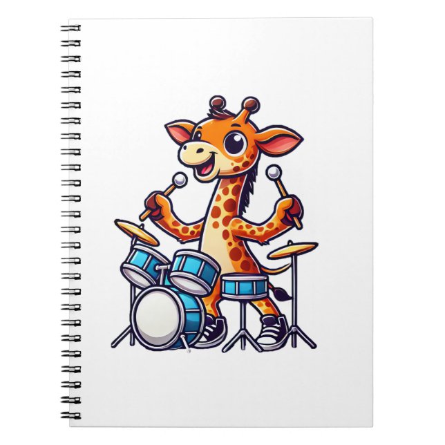 Cute Giraffe Playing Drums Giraffes Drummer Music  Notebook (Front)