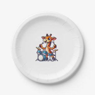Cute Giraffe Playing Drums Giraffes Drummer Music Paper Plate