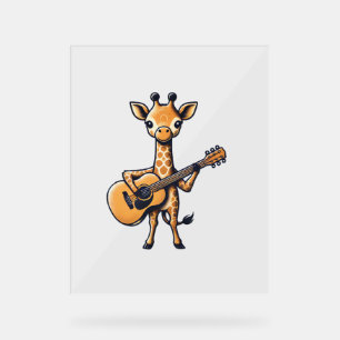 Cute Giraffe Playing Guitar Giraffes Musician Musi Acrylic Sign