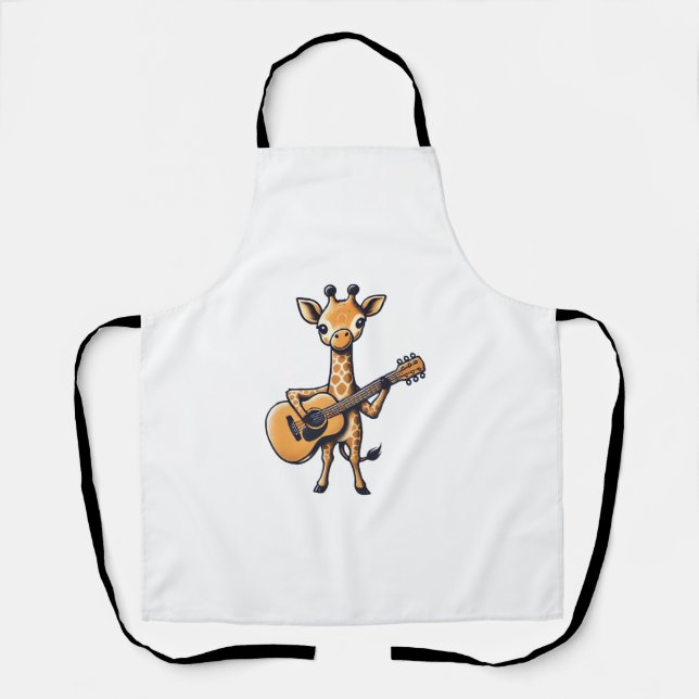 Cute Giraffe Playing Guitar Giraffes Musician Musi Apron (Front)