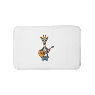 Cute Giraffe Playing Guitar Giraffes Musician Musi Bath Mat