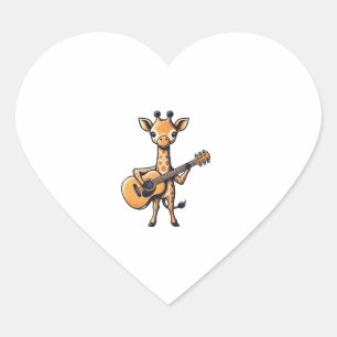 Cute Giraffe Playing Guitar Giraffes Musician Musi Heart Sticker