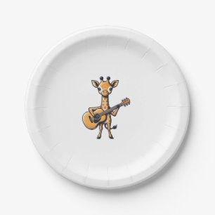 Cute Giraffe Playing Guitar Giraffes Musician Musi Paper Plate
