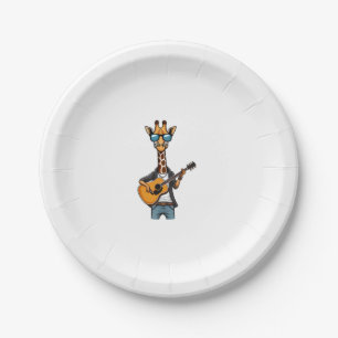 Cute Giraffe Playing Guitar Giraffes Musician Musi Paper Plate