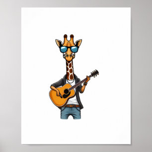 Cute Giraffe Playing Guitar Giraffes Musician Musi Poster