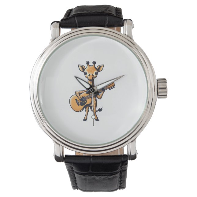 Cute Giraffe Playing Guitar Giraffes Musician Musi Watch (Front)