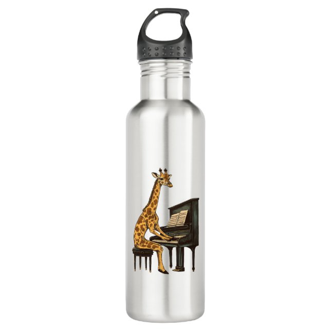 Cute Giraffe Playing Piano Giraffes Musician Music 710 Ml Water Bottle (Front)