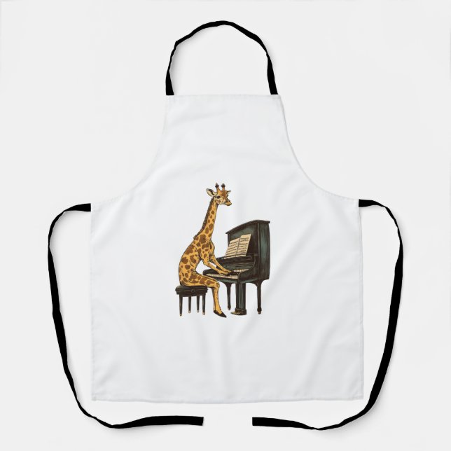 Cute Giraffe Playing Piano Giraffes Musician Music Apron (Front)