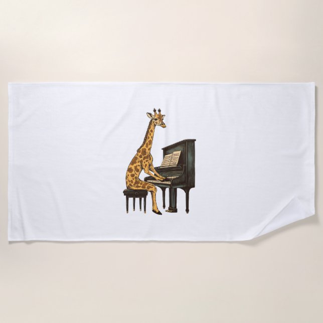 Cute Giraffe Playing Piano Giraffes Musician Music Beach Towel (Front)
