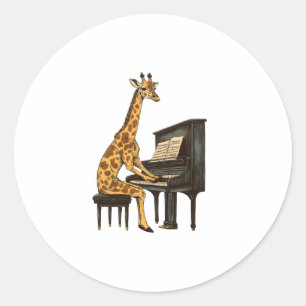 Cute Giraffe Playing Piano Giraffes Musician Music Classic Round Sticker