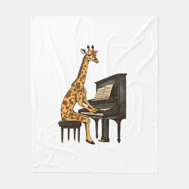 Cute Giraffe Playing Piano Giraffes Musician Music Fleece Blanket (Front)