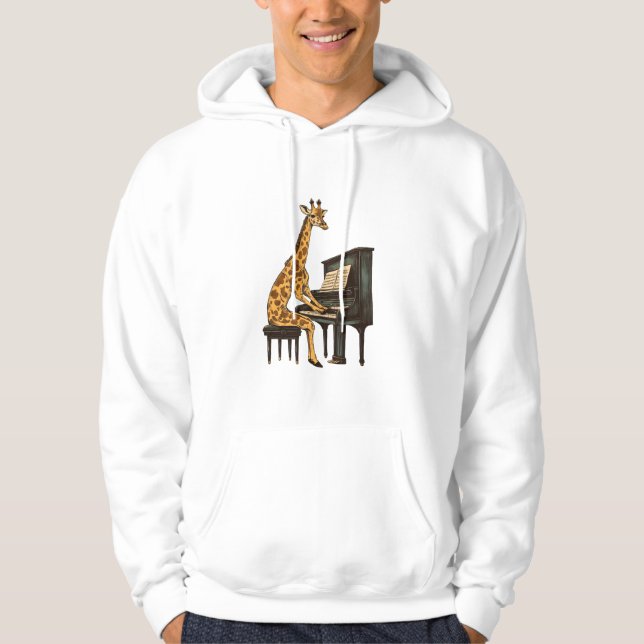 Cute Giraffe Playing Piano Giraffes Musician Music Hoodie (Front)