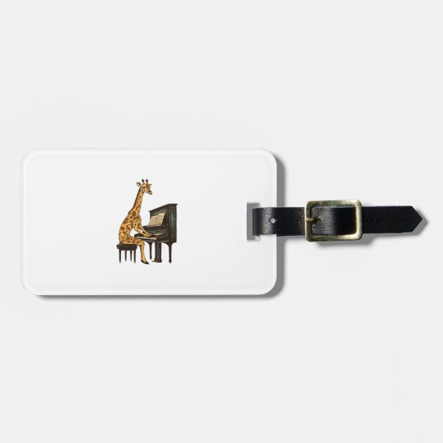 Cute Giraffe Playing Piano Giraffes Musician Music Luggage Tag (Front Horizontal)