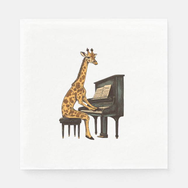 Cute Giraffe Playing Piano Giraffes Musician Music Napkin (Front)