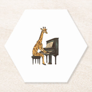 Cute Giraffe Playing Piano Giraffes Musician Music Paper Coaster