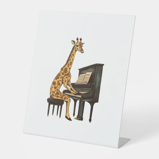 Cute Giraffe Playing Piano Giraffes Musician Music Pedestal Sign (Front)