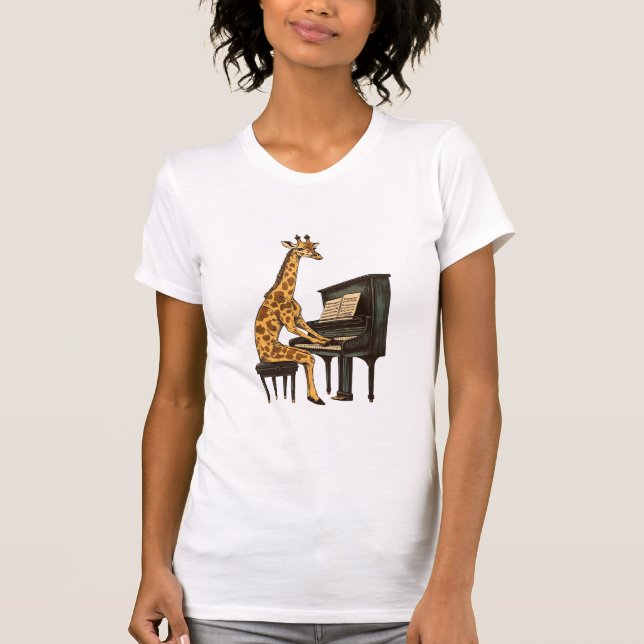 Cute Giraffe Playing Piano Giraffes Musician Music T-Shirt (Front)
