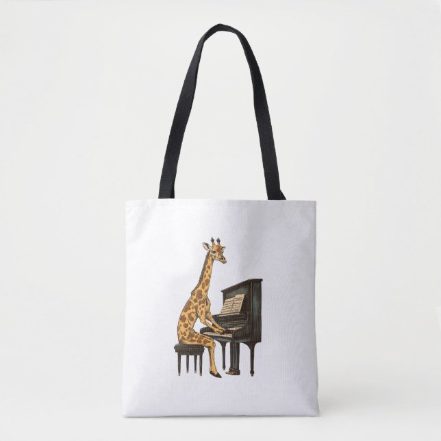 Cute Giraffe Playing Piano Giraffes Musician Music Tote Bag (Front)