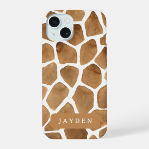 Cute Giraffe Print Animal Themed Custom Name iPhone 15 Case