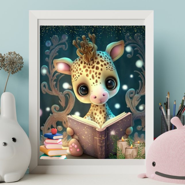 Cute Giraffe reading a book Art Nursery Poster (Creator Uploaded)
