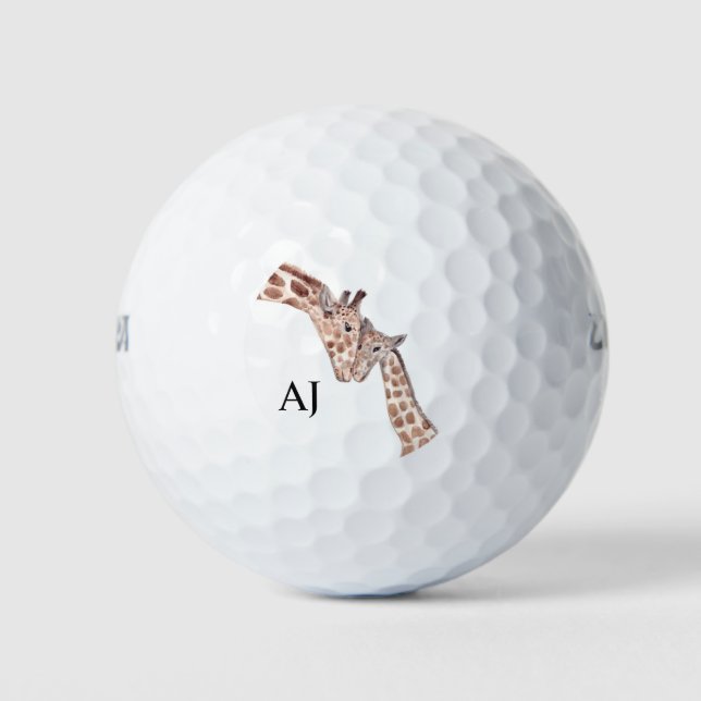 Cute Giraffe Safari Animal Africa Nature Monogram Golf Balls (Front)