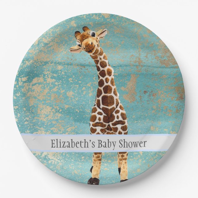 Cute Giraffe Safari Animal Jungle Baby Shower Paper Plate (Front)