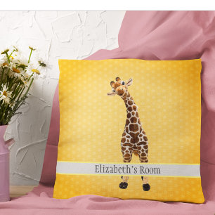 Cute Giraffe Safari Animal Jungle Name Yellow Kids Cushion