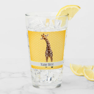 Cute Giraffe Safari Animal Jungle Name Yellow Kids Glass