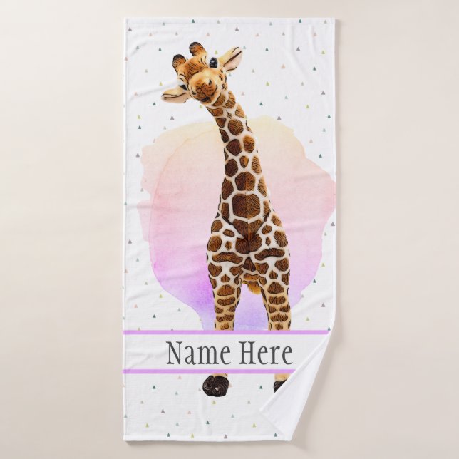 Cute Giraffe Safari Animal Jungle Wild Name  Bath  Bath Towel (Bath Towel)