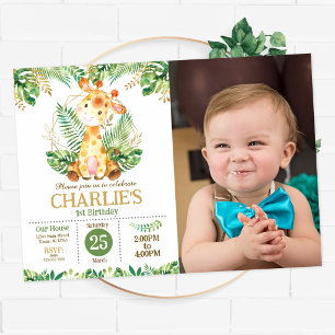 Cute Giraffe Safari Jungle Party 1st Birthday  Invitation