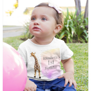 Cute Giraffe Safari Wild Pink 1st Birthday Party Baby T-Shirt