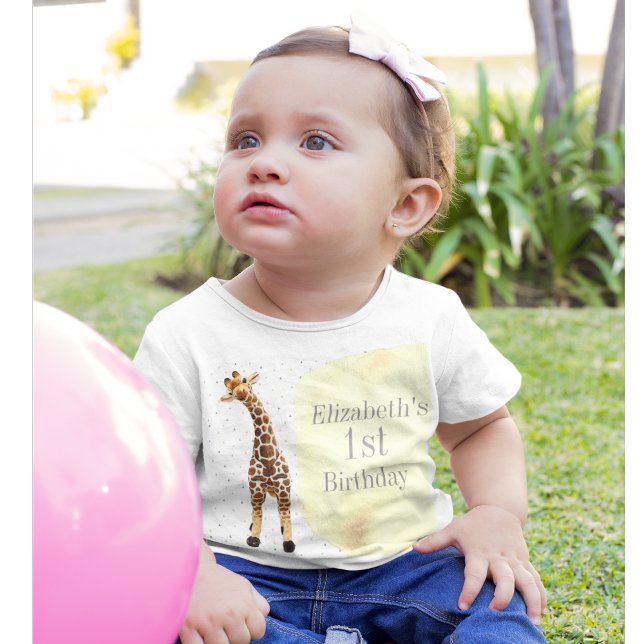 Cute Giraffe Safari Wild Yellow 1st Birthday Party Baby T-Shirt (Creator Uploaded)