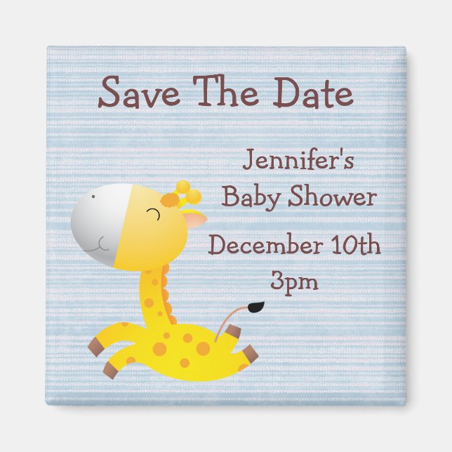 Cute Giraffe Save The Date Baby Shower Magnet (Front)