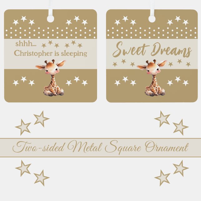 Cute giraffe shhh add name is sleeping brown metal tree decoration (Creator Uploaded)