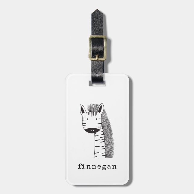 Cute Giraffe Simple Line Illustration Custom Name Luggage Tag (Front Vertical)