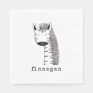 Cute Giraffe Simple Line Illustration Custom Name Napkin