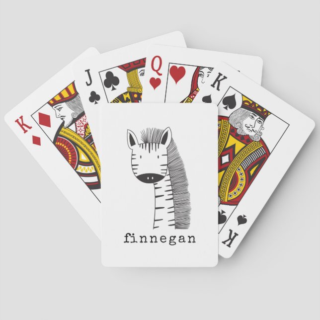 Cute Giraffe Simple Line Illustration Custom Name  Playing Cards (Back)