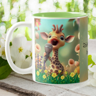 Cute Giraffe Singing Funny Quote High Notes Custom Two-Tone Coffee Mug