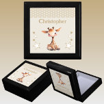 Cute giraffe stars add name brown keepsake gift box<br><div class="desc">Keepsake Gift Box for children.
Personalise with a name.
Featuring a cute giraffe,  polka dots and stars with the colours brown and white.</div>