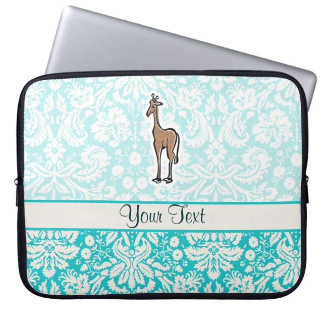 Cute Giraffe; Teal Laptop Sleeve (Front)