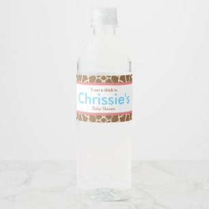 Cute Giraffe Twins Baby Shower Party Water Bottle Label