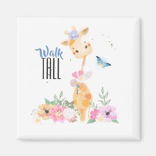 Cute Giraffe Walk Tall Typography Magnet
