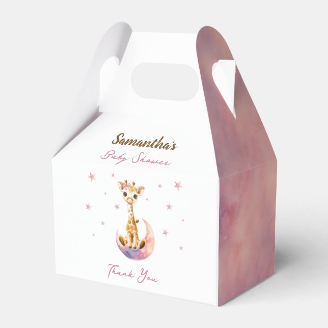 Cute Giraffe Watercolor Girl Baby Shower Favour Bo Box (Front Side)