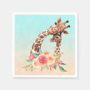 Cute Giraffe Watercolor Mom & Baby Napkin