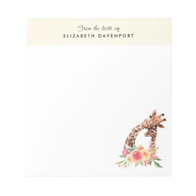 Cute Giraffe Watercolor Mom & Baby Notepad (Front)