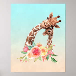 Cute Giraffe Watercolor Mom & Baby Poster